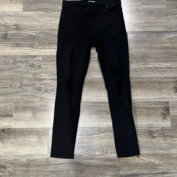 Express Black High Rise Distressed Legging Jeans Size 8 - Picture 2 of 6